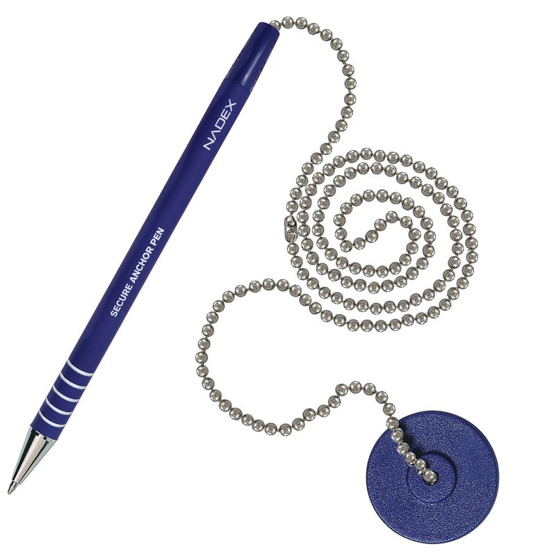 Nadex Ball and Chain Security Pen Set | 12 Pens, 12 Adhesive Mounts, and 12 Refills (Blue) - Image 2